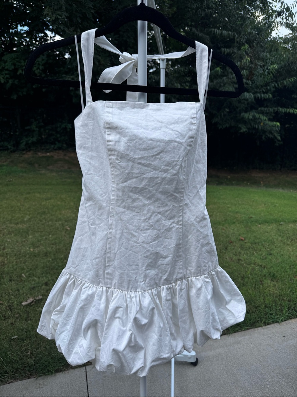 Lioness White Tie-Strap Ruffle-Hem Mini Dress
